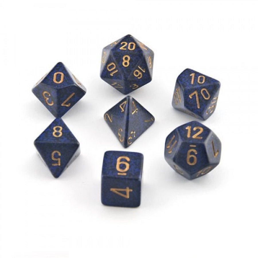 Dice Speckled: 7Pc Golden Cobalt